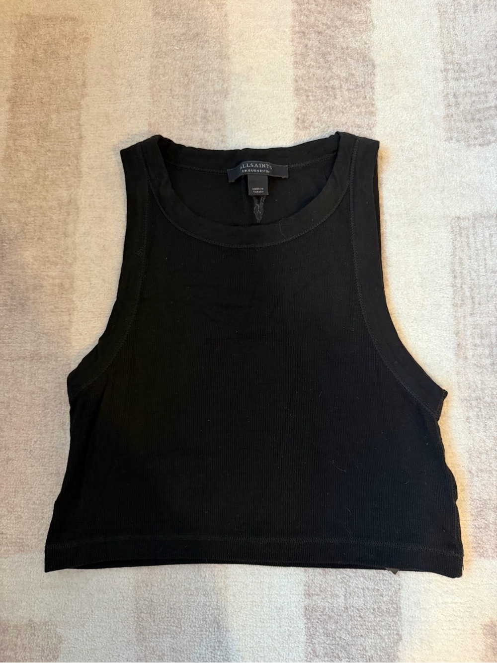 All Saints Black Ribbed Cropped Tank